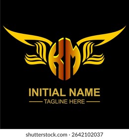 KM Golden Wing Emblem Logo with elegant gold wings, sleek and modern design. Ideal for branding, creative projects, luxury businesses, or artistic ventures.