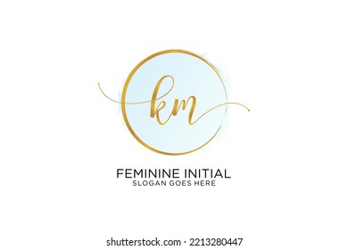 KM handwriting logo with circle template vector signature, wedding, fashion, floral and botanical with creative template.