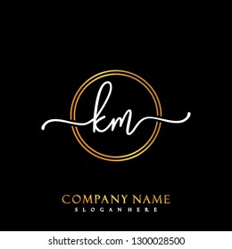 KM Initial Handwriting logo template vector