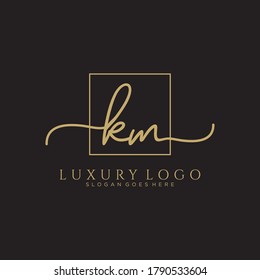 KM Initial handwriting logo template vector