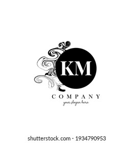 KM Initial Letter Logo Design with Ink Cloud Flowing Texture Vector.
