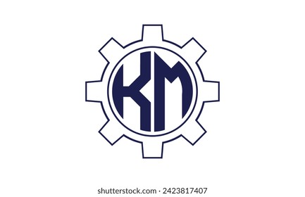 KM initial letter mechanical circle logo design vector template. industrial, engineering, servicing, word mark, letter mark, monogram, construction, business, company, corporate, commercial, geometric