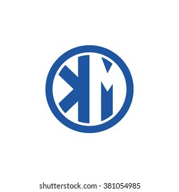 KM initial letters circle business logo blue
