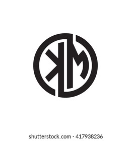 KM initial letters looping linked circle monogram logo