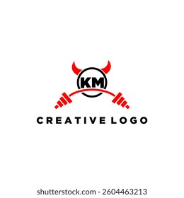 KM initial monogram for fitnes or gym logo with devil style design