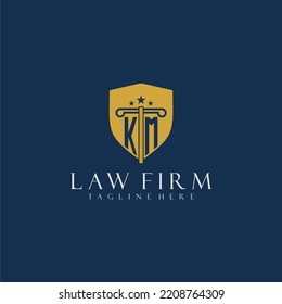 KM initial monogram lawfirm logo with pillar and shield design