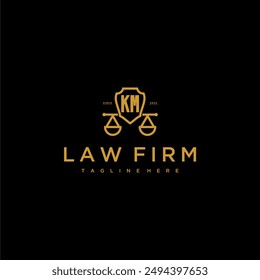 KM initial monogram for lawfirm logo with scales and shield luxury image