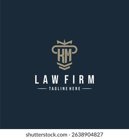 KM initial monogram logo law firm with pillar design