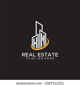 KM initial monogram logo for real estate with building style