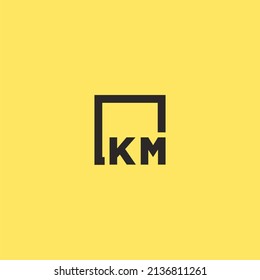 KM initial monogram logo with square style design