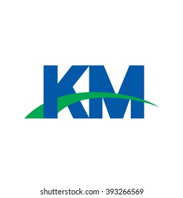 KM initial overlapping swoosh letter logo blue green
