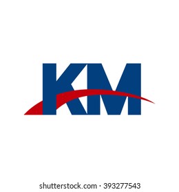 KM initial overlapping swoosh letter logo blue red