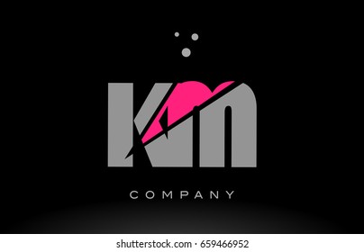 km k m alphabet letter logo pink grey black creative company vector icon design template
