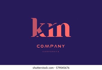 km k m alphabet small letter blue pink creative design vector company logo icon template 