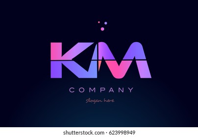 km k m creative color blue background pink purple blue magenta alphabet letter company logo vector icon design