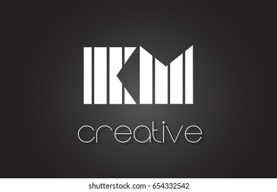 KM K M Creative Letter Logo Design With White and Black Lines.