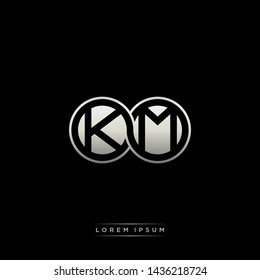 KM K M initial letter linked circle capital monogram logo modern template silver color edition