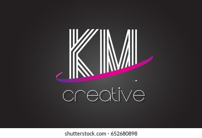 KM K M Letter Logo with Lines Design And Purple Swoosh Vector Letters Illustration.
