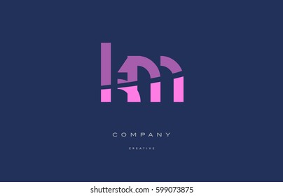 km k m  pink blue pastel modern abstract alphabet company logo design vector icon template 