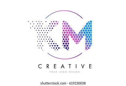 KM K M Pink Magenta Dotted Bubble Letter Logo Design. Dots Lettering Vector Illustration