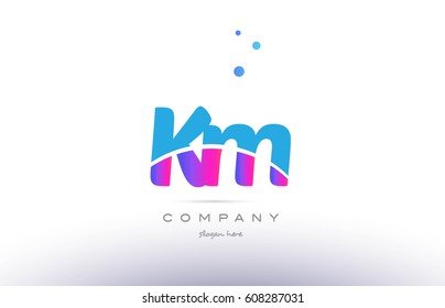 km k m  pink purple blue white uppercase lowercase modern creative alphabet gradient company letter logo design vector icon template