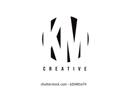 KM K M White Letter Logo Design with Circle Background Vector Illustration Template.