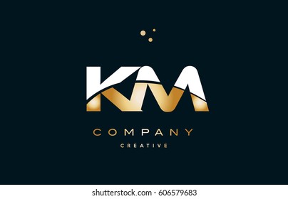 km k m  white yellow gold golden metal metallic luxury alphabet company letter logo design vector icon template
