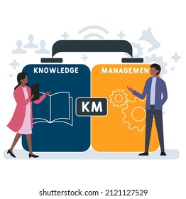KM - Knowledge Management acronym. business concept background. vector illustration concept with keywords and icons. lettering illustration with icons for web banner, flyer, landing pag