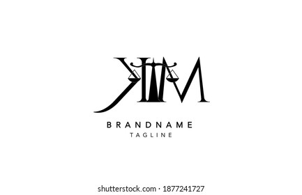 KM law scale Alphabet initial Letter Monogram Icon Logo design vector illustration