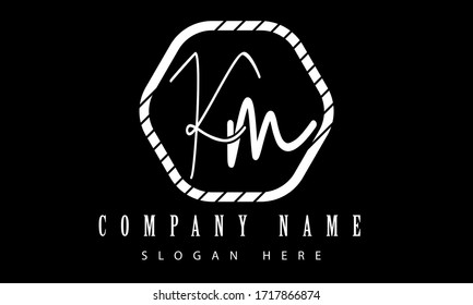 KM letter Initial handwriting logo vector style.