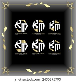 KM letter logo set design.KM monogram polygonal and circle shape vector. KM unique design.
