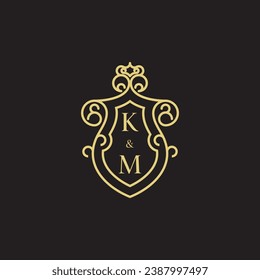 KM line vintage initial logo in high quality professional design that will print well across any print media