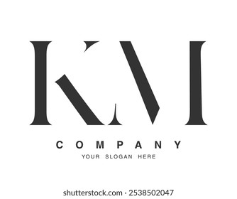 Diseño del logo de KM. Estilo inicial de letra k y m serif. Tipografía de nombre de empresa clásica creativa. Logotipo o identidad de moda. Ilustración vectorial.