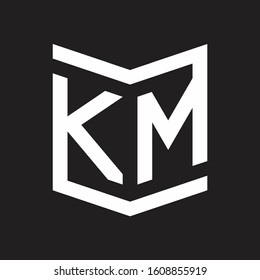 KM Logo Emblem Monogram With Shield Style Design Template Isolated On Black Background