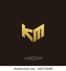 KM Logo Letter Initial Logo Designs Templete with Gold and Black Background