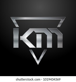 KM Logo, Metal Logo, Silver Logo, Monogram, Polygon