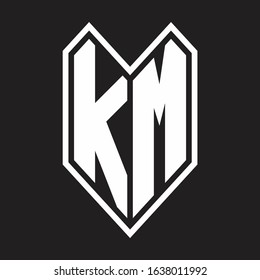 KM Logo monogram with emblem line style isolated on black background