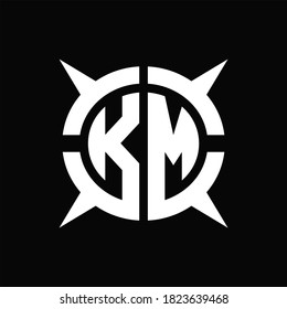 Monograma del logotipo de KM con cuatro piezas de plantilla de diseño de trozos de círculo sobre fondo negro