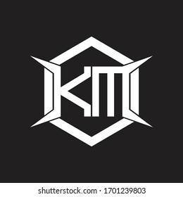 KM Logo monogram with hexagon and four taper shape design template