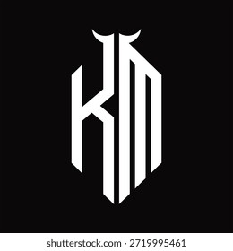 Monograma do logotipo KM com forma de chifre isolado modelo de design preto e branco sobre fundo preto