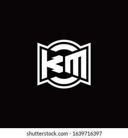 KM logo monogram with ribbon style circle rounded design template