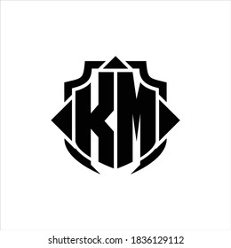 KM Logo monogram with shield line and 3 arrows shape design template on white background