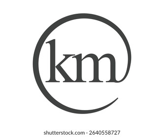 KM logo from two letter with circle shape email sign style. K and M round logotype of business company for brand identity.