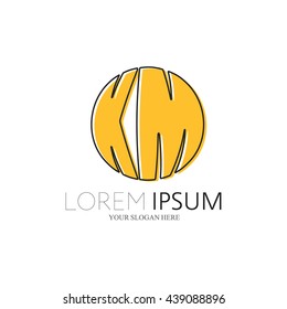 KM Logo. Vector Graphic Sphere Branding Letter Element. White Background