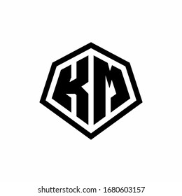 KM-Monogramm-Logo mit sechseckiger Form und abgerundeter, abgerundeter Design-Vorlage einzeln auf weißem Hintergrund
