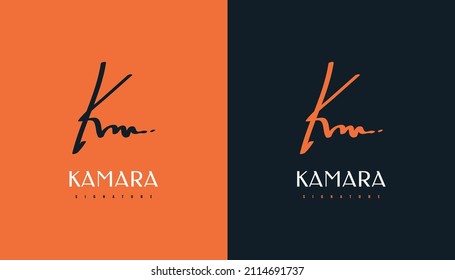 KM Signature Initial Logo Design with Gold Handwriting Style. KM Signature Logo or Symbol for Wedding, Fashion, Jewelry, Boutique, Botanical, Floral and Business Identity