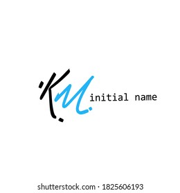 Km tagline white Initial handwriting logo vector