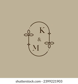KM wedding initial logo in high quality professional design that will print well across any print media