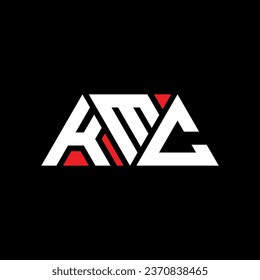 KMC triangle letter logo design with triangle shape. KMC triangle logo design monogram. KMC triangle vector logo template with red color. KMC triangular logo Simple, Elegant, and Luxurious design.