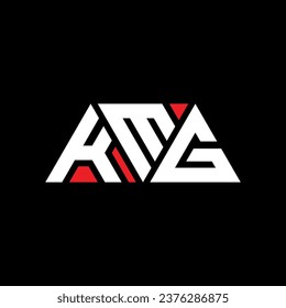 KMG triangle letter logo design with triangle shape. KMG triangle logo design monogram. KMG triangle vector logo template with red color. KMG triangular logo Simple, Elegant, and Luxurious design.
